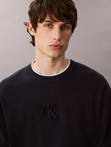 Embossed Monogram Logo Relaxed Sweater, Dark Sapphire, hi-res