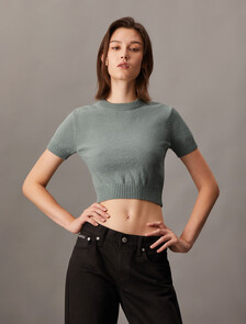 Cropped Short Sleeve Sweater, Slate Gray, hi-res