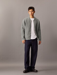 Boiled Wool Blend Snap Bomber, Medium Grey htr, hi-res