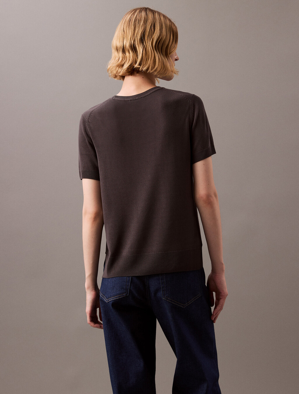 Fine Gauge Viscose Short Sleeve Sweater, Forged Iron, hi-res