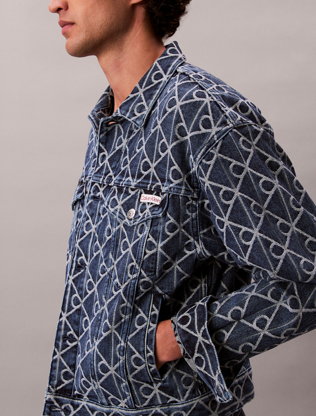 Allover Logo 90's Denim Jacket, INDIGO EMBLEM, hi-res