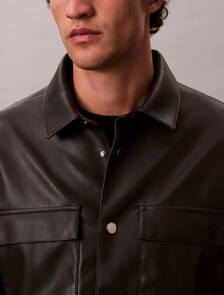 Faux Leather Shirt Jacket, Black, hi-res