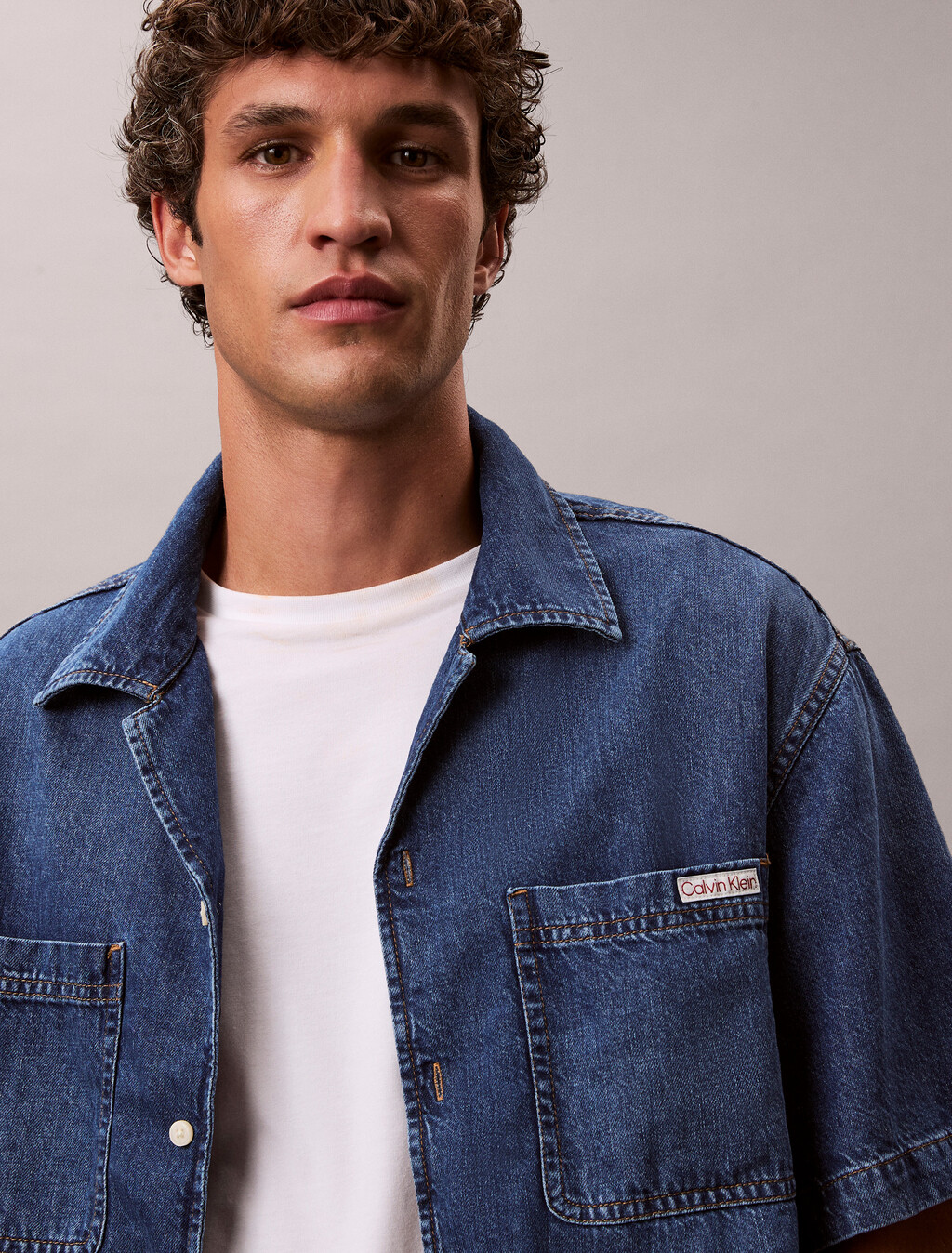 Denim Short Sleeve Shirt, NILE BLUE, hi-res