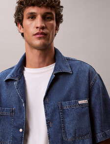 Denim Short Sleeve Shirt, NILE BLUE, hi-res