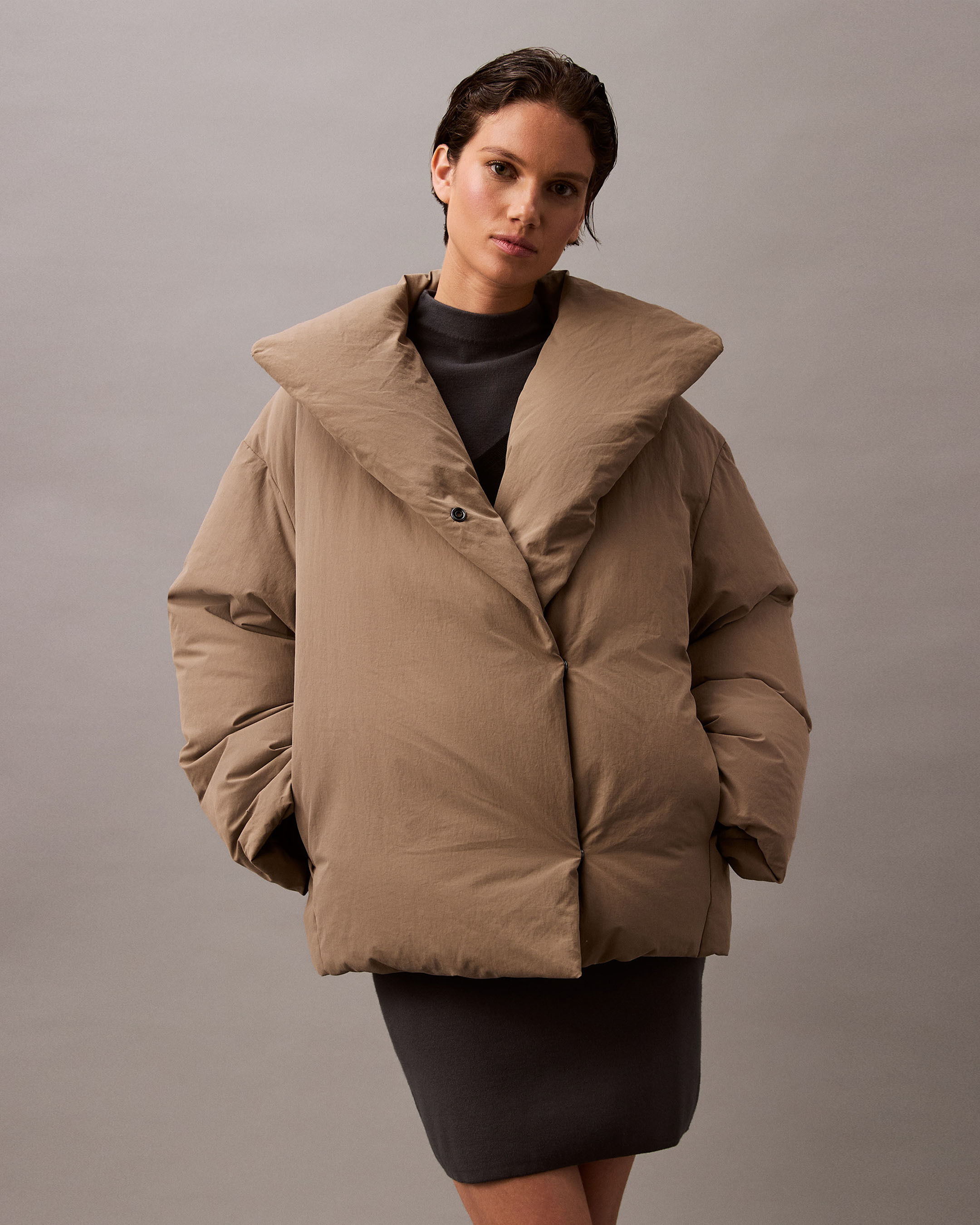 Heavyweight Cropped Puffer Coat brown Calvin Klein Singapore