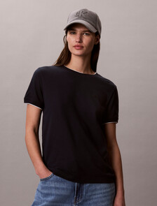Contrast Trim Cotton Modal Tee, Dark Sapphire, hi-res