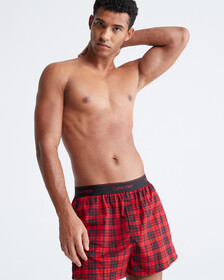 Modern Cotton Holiday Slim Boxer, SCOTTISH PLAID_ROUGE/SUNDRIED TOMATO, hi-res