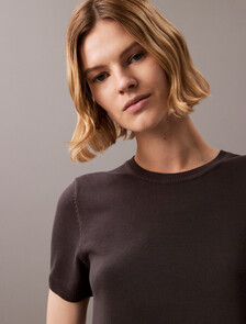 Fine Gauge Viscose Short Sleeve Sweater, Forged Iron, hi-res