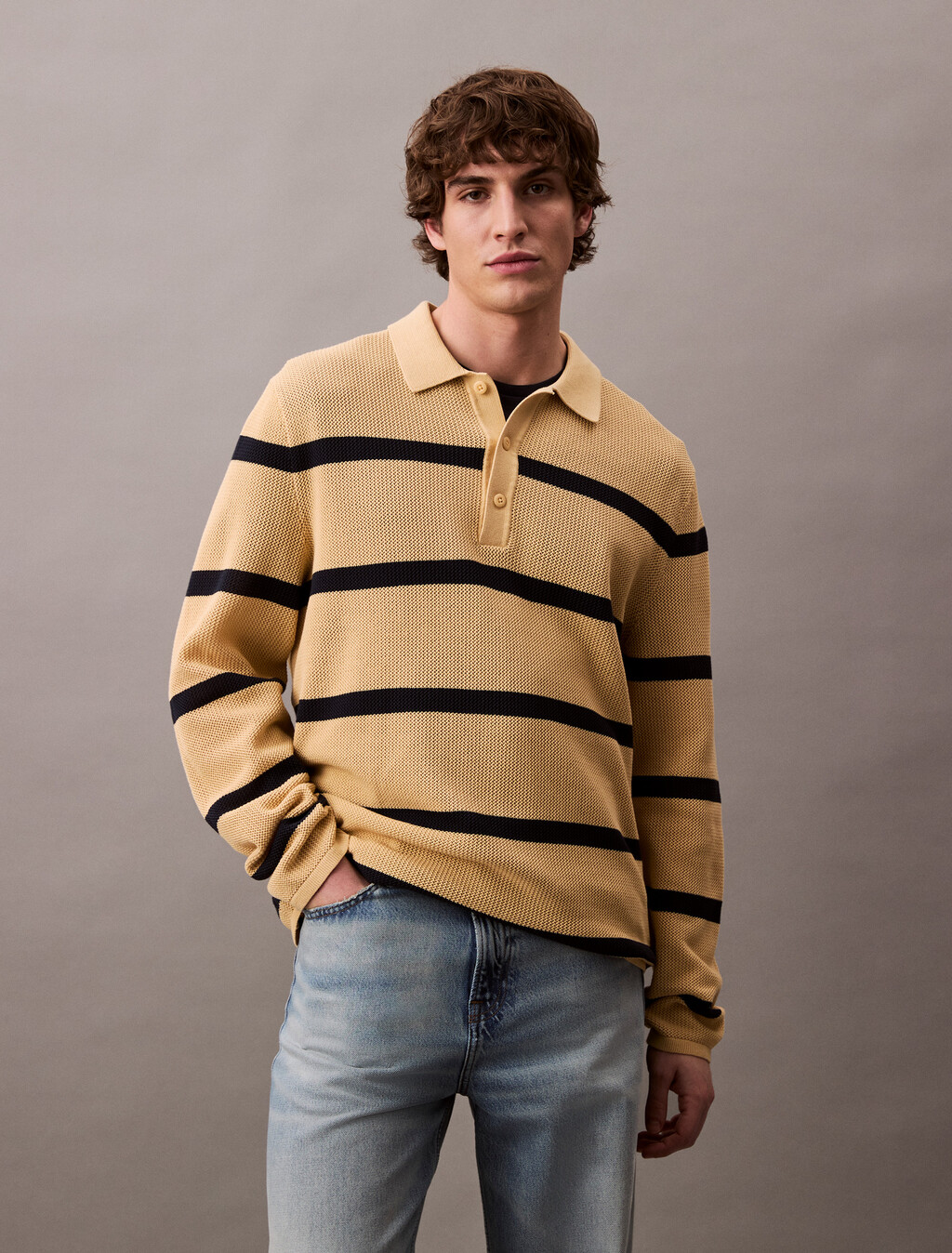 Striped Relaxed Polo, Lemon Peel, hi-res