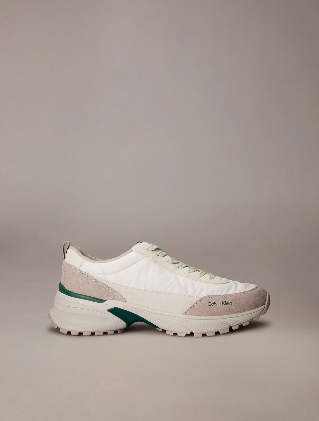Suede and Nylon Runner Trainers, Bright White/Galapagos Green, hi-res