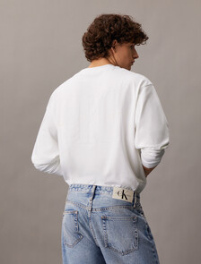 Embossed Logo Relaxed Long Sleeve Tee, Bright White, hi-res
