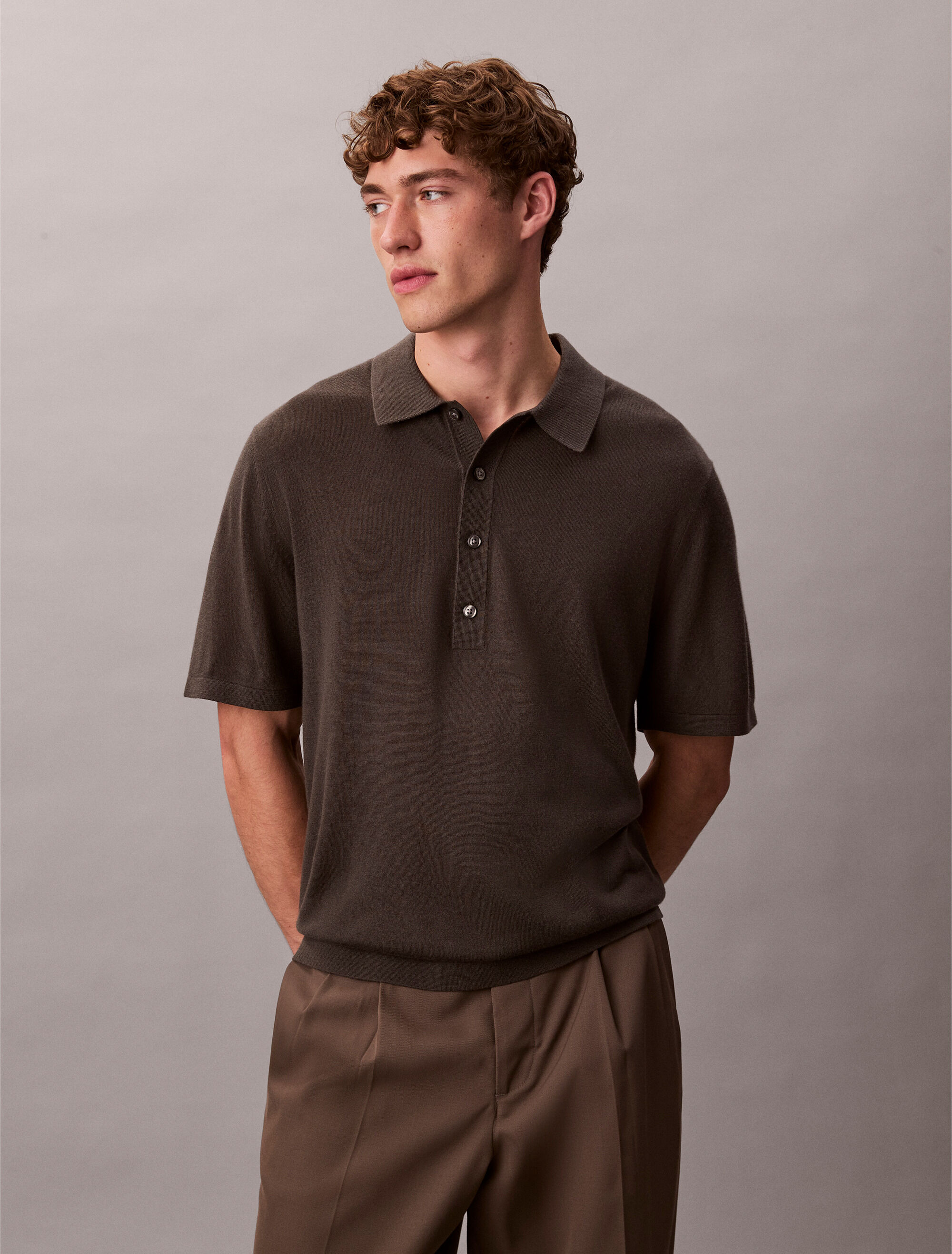 Silk Cashmere Polo Sweater | grey | Calvin Klein Singapore