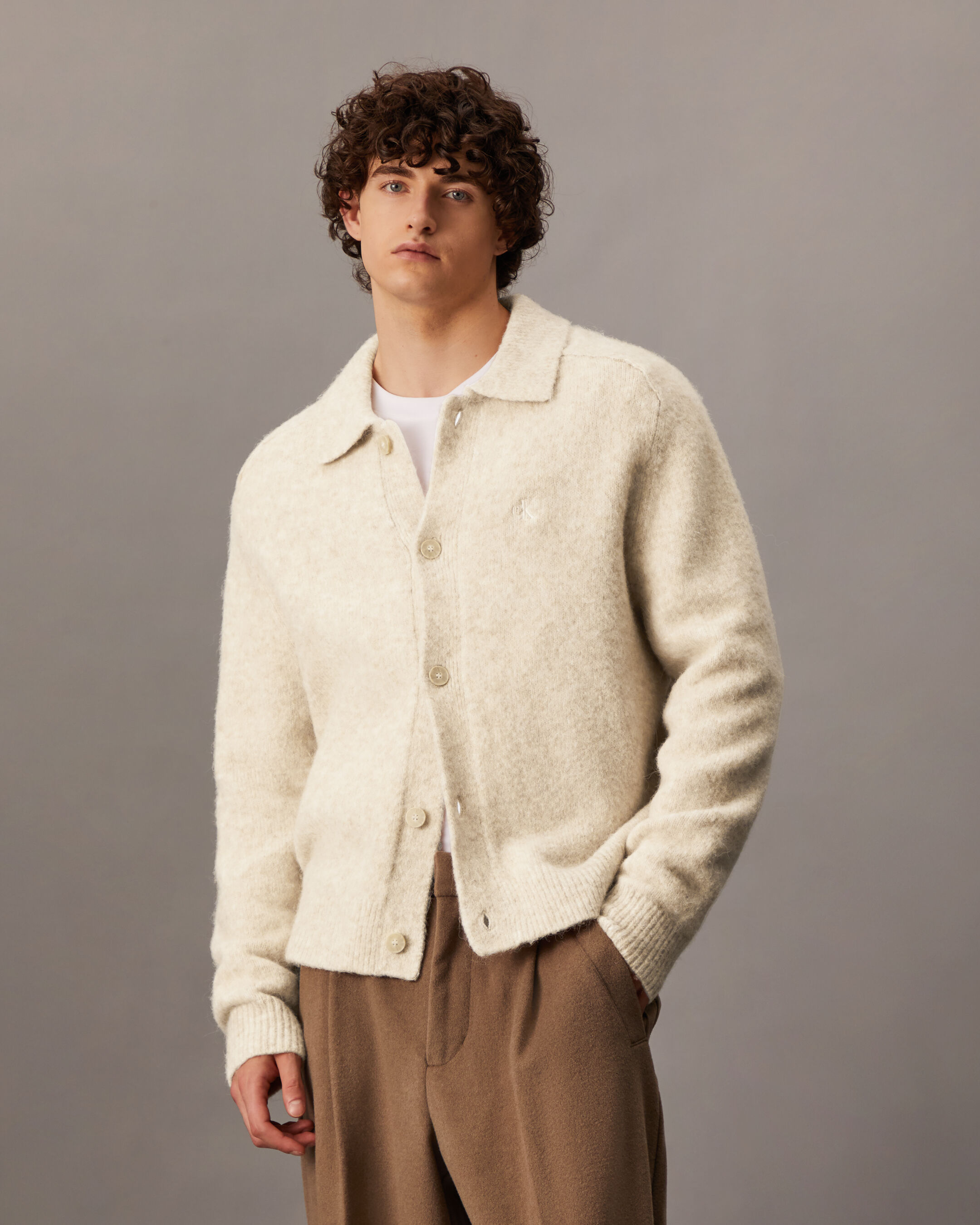 Button Up Wool Blend Cardigan grey Calvin Klein Singapore