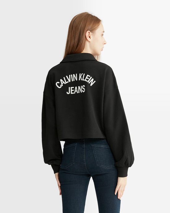 Varsity Polo Neck Pullover Sweatshirt