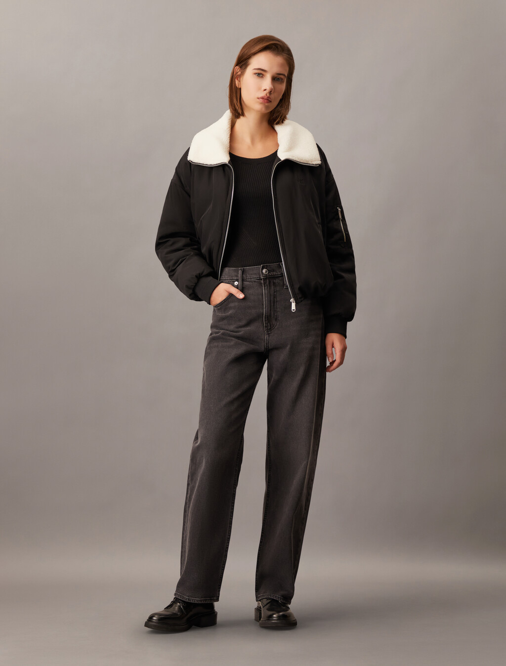 Rib Knit Slim Knit Top, Ck Black, hi-res