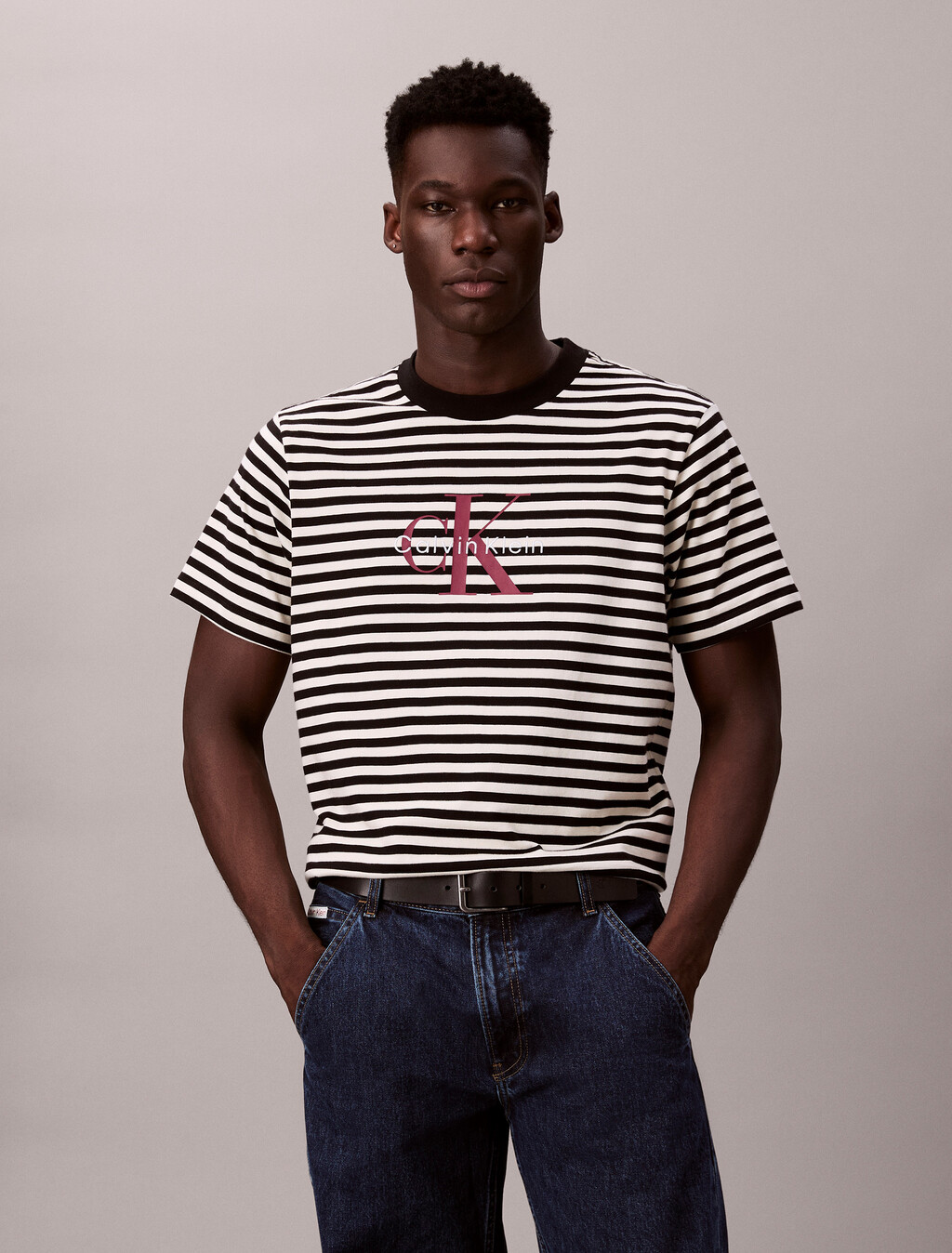 Monogram Logo Stripe Relaxed T-Shirt, Black, hi-res