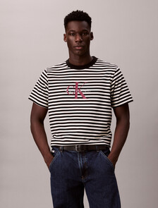 Monogram Logo Stripe Relaxed T-Shirt, Black, hi-res