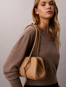 Emblem Logo Pebble Shoulder Bag, Tannin, hi-res