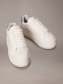 Leather Platform Trainers, Bright White/Silver, hi-res