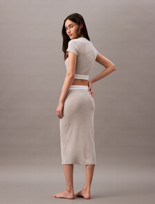 Cotton Stretch Rib Knit Skirt, Grey Heather, hi-res