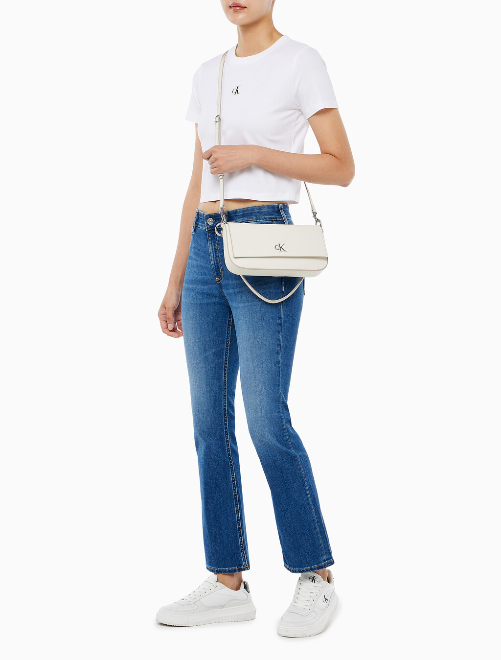 Minimal Monogram Flap Shoulder Bag, Chalk, hi-res