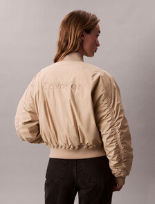 Lightweight Cropped Bomber Jacket, White Pepper, hi-res