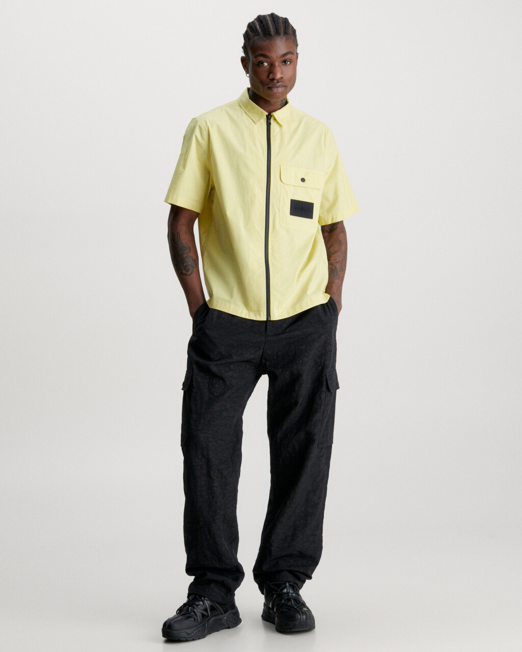 Short Sleeve Zip Up Shirt, Yellow Sand, hi-res