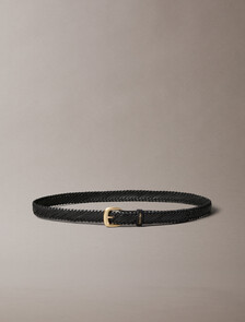 Braided Leather Chunky Buckle Belt, BLACK / ANTIQUE LIGHT GOLD, hi-res