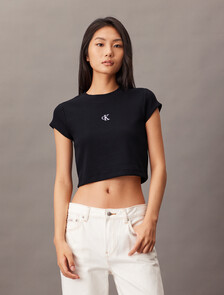 CK Logo Rib Knit Baby Tee, Black, hi-res