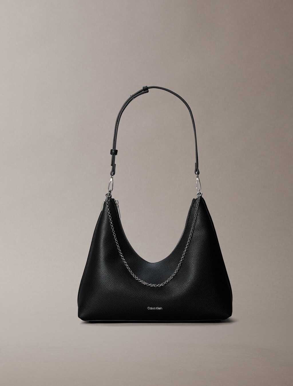Pebbled Jewellery Chain Hobo Bag, Black, hi-res