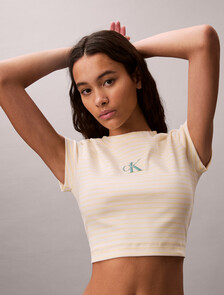 Slim Ribbed Stripe T-shirt, French Vanilla Stripe, hi-res