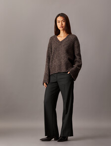 Coated Gabardine Flare Trousers, Black Beauty, hi-res