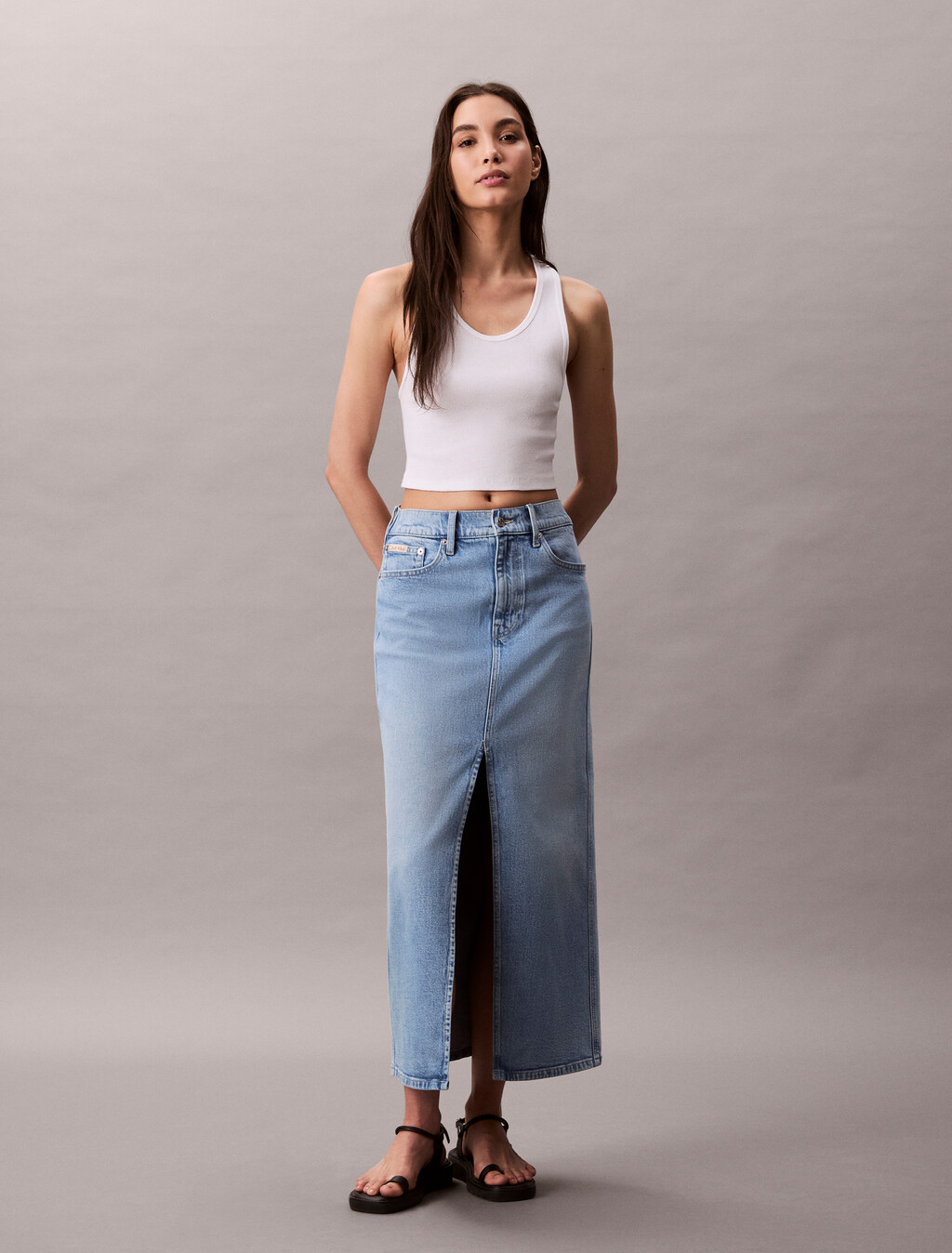 Front Split Denim Maxi Skirt, HAZY SKY, hi-res