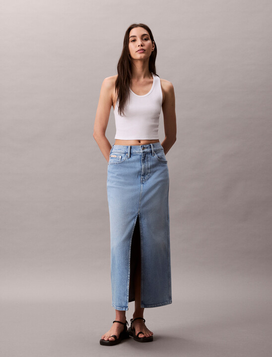 Front Split Denim Maxi Skirt
