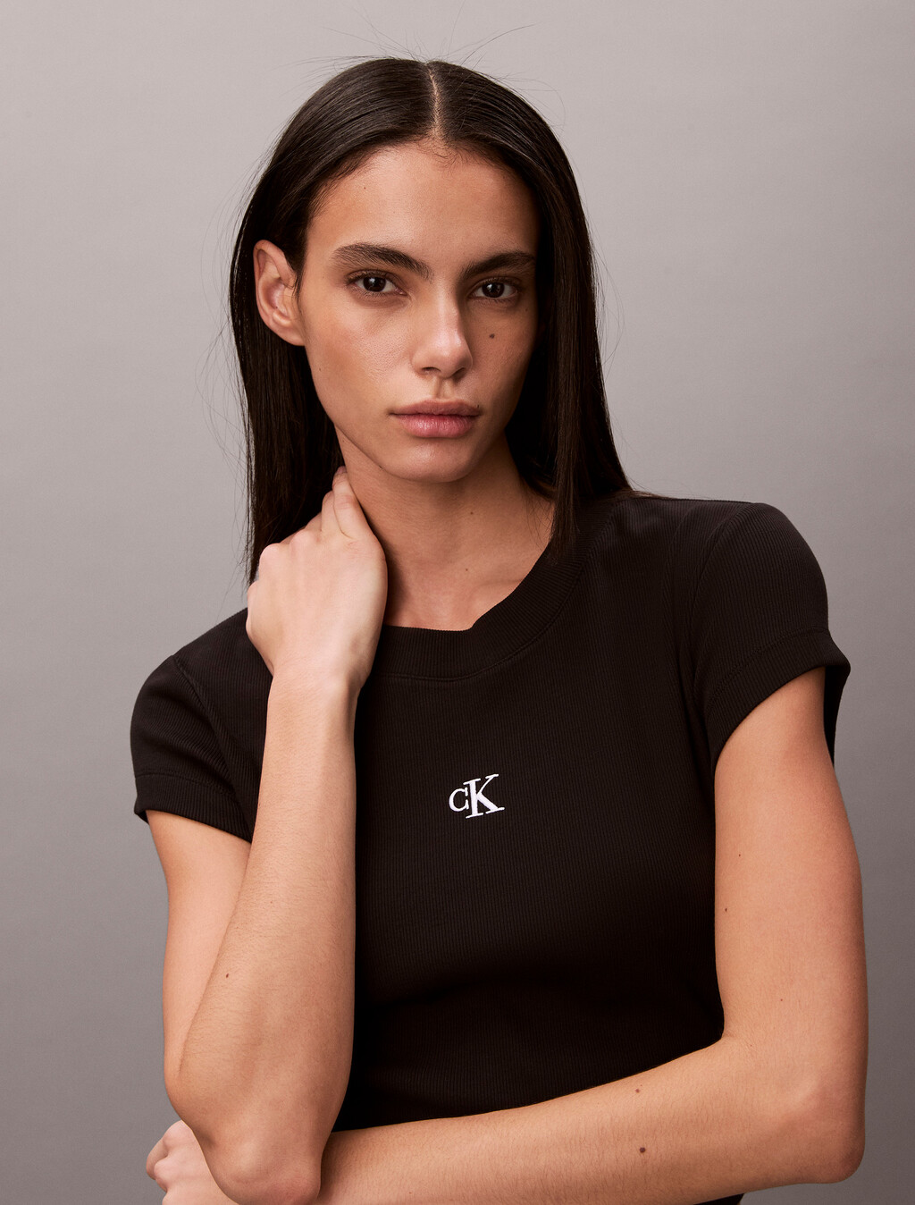 CK Logo Rib Knit Baby Tee, Black, hi-res