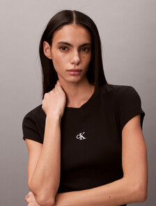 CK Logo Rib Knit Baby Tee, Black, hi-res