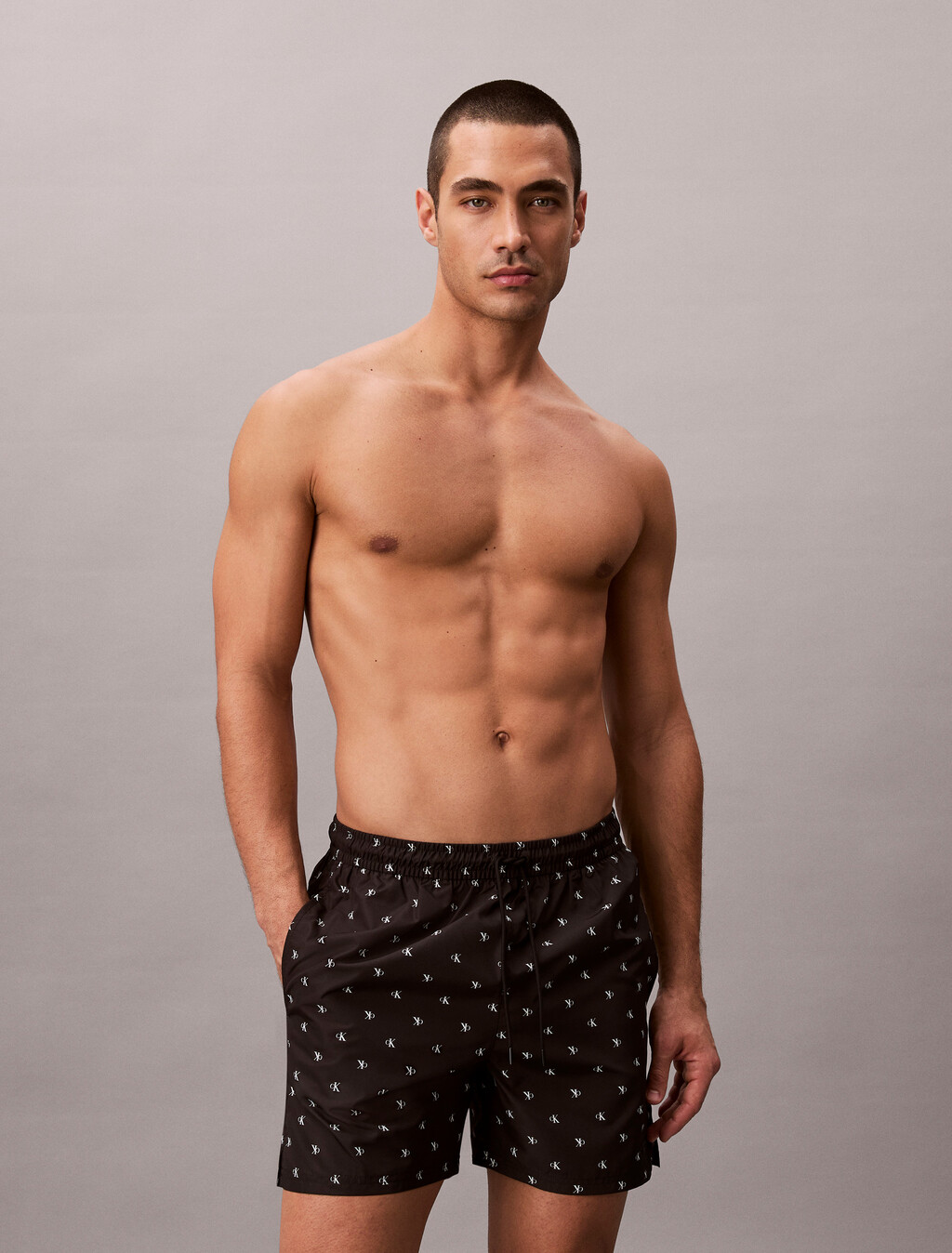 Solid Swim Shorts, DIAMOND LOGO BLACK, hi-res