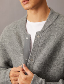 Boiled Wool Blend Snap Bomber, Medium Grey htr, hi-res