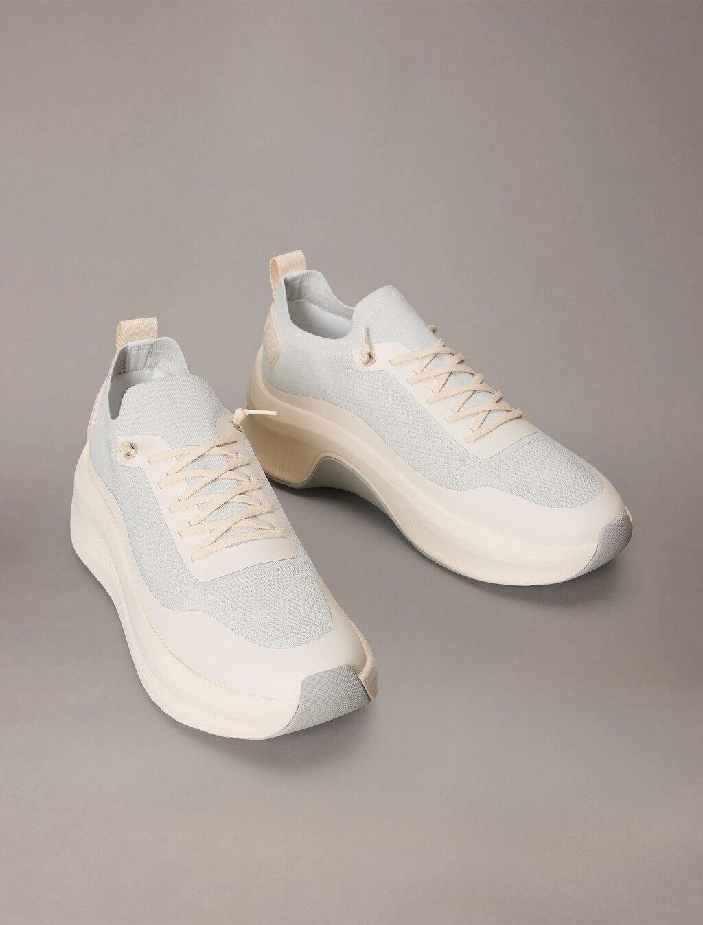 Mesh Chunky Runner Sock Trainers, Vaporous White/Light Cashew, hi-res