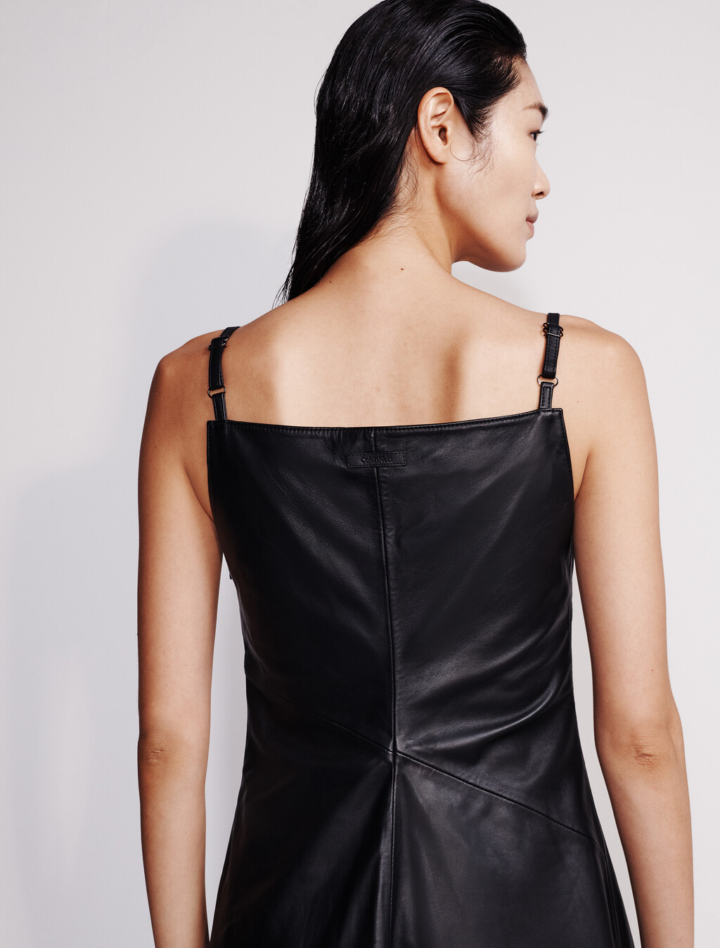 Leather Sleeveless Midi Dress, Black, hi-res