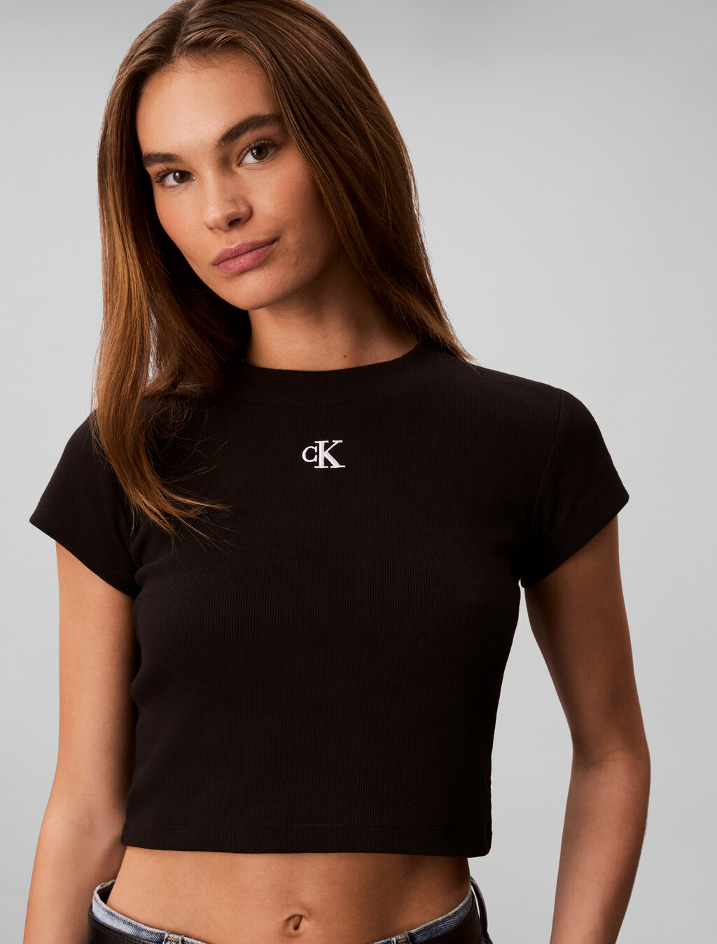 Rib Knit Baby Tee, Black, hi-res