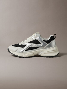 Knit and Metallic Runner Trainers, Black/Silver/Light Grey, hi-res