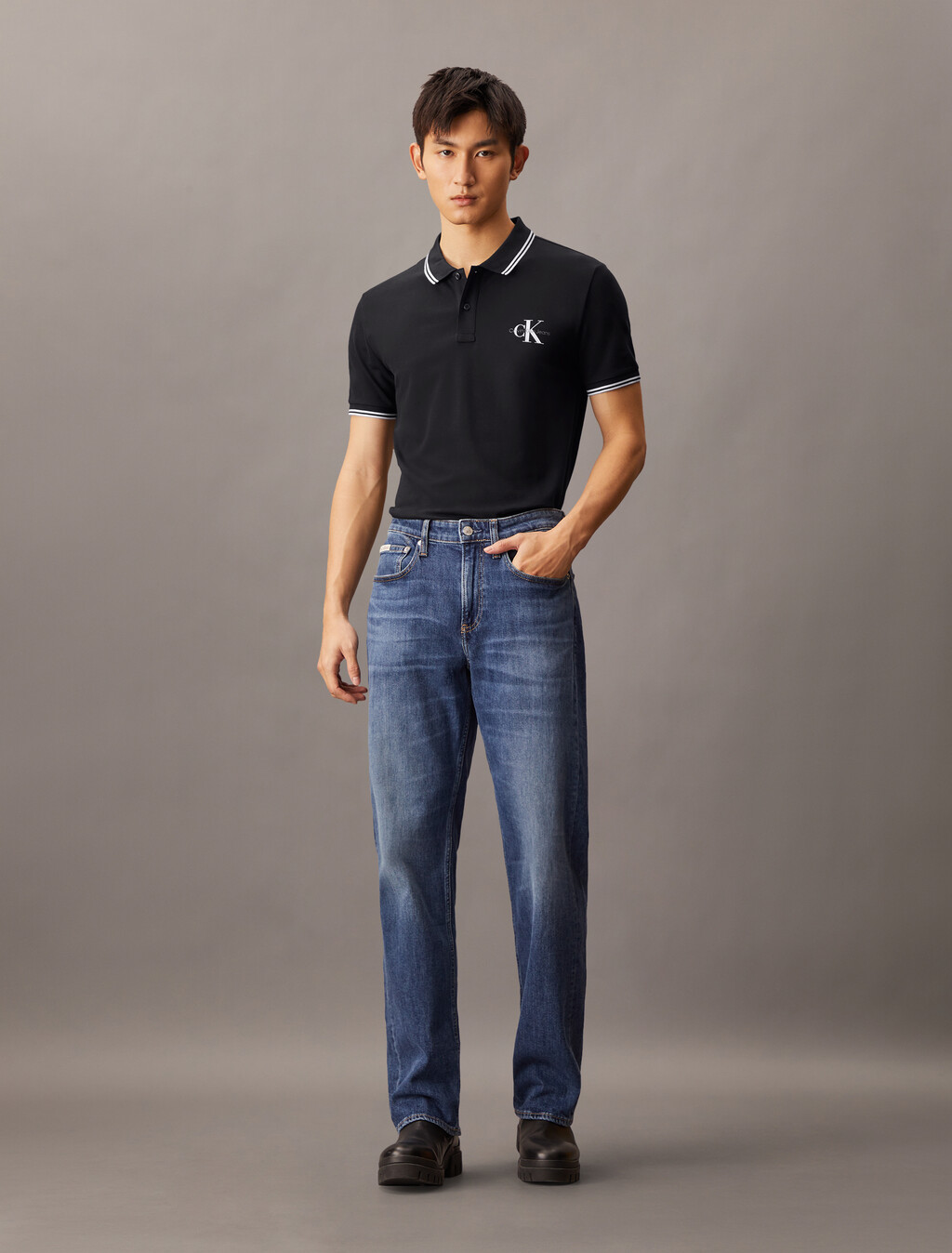 Monogram Slim Tipped Polo, Ck Black, hi-res