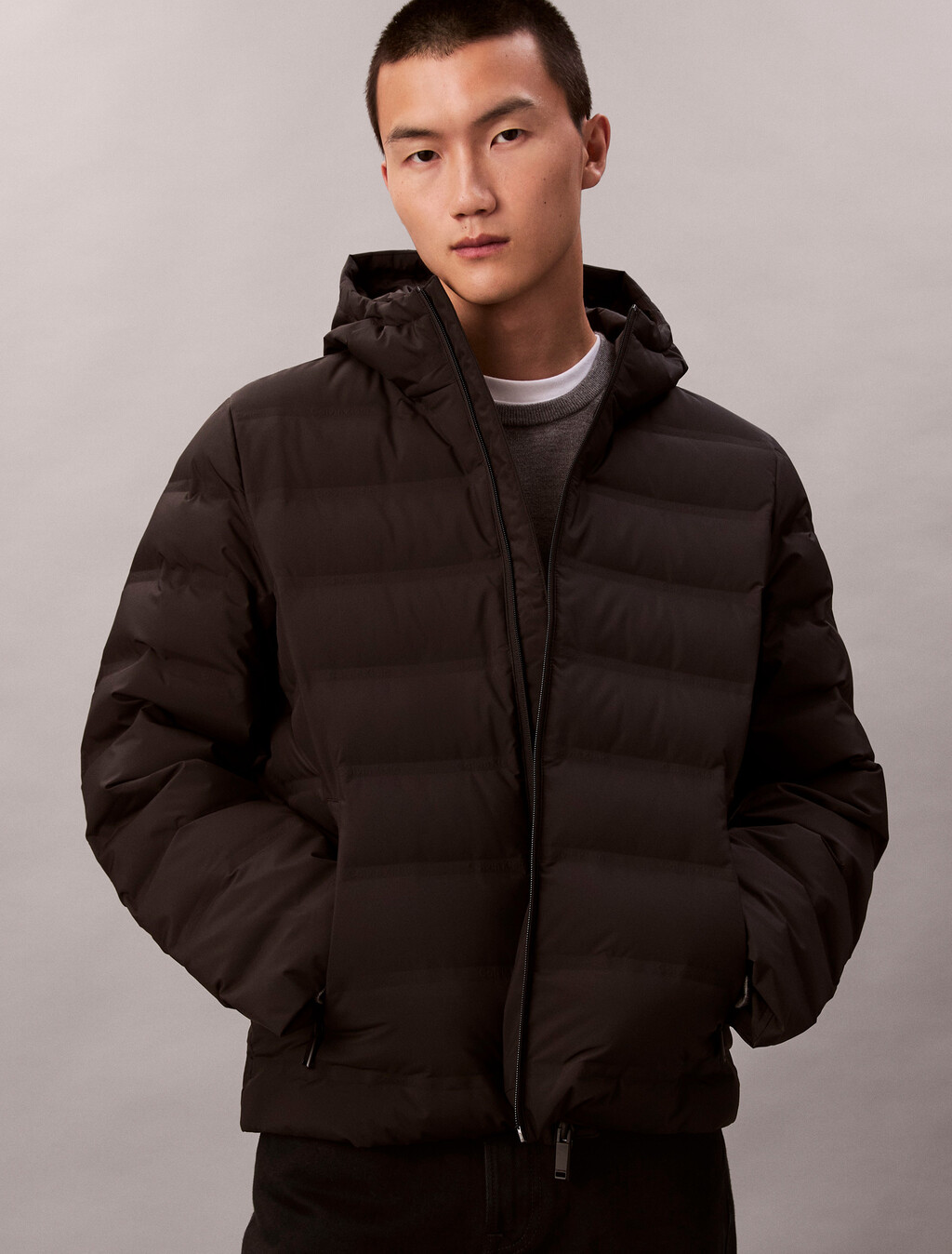 Packable Embossed Logo Quilted Puffer Jacket, Black, hi-res