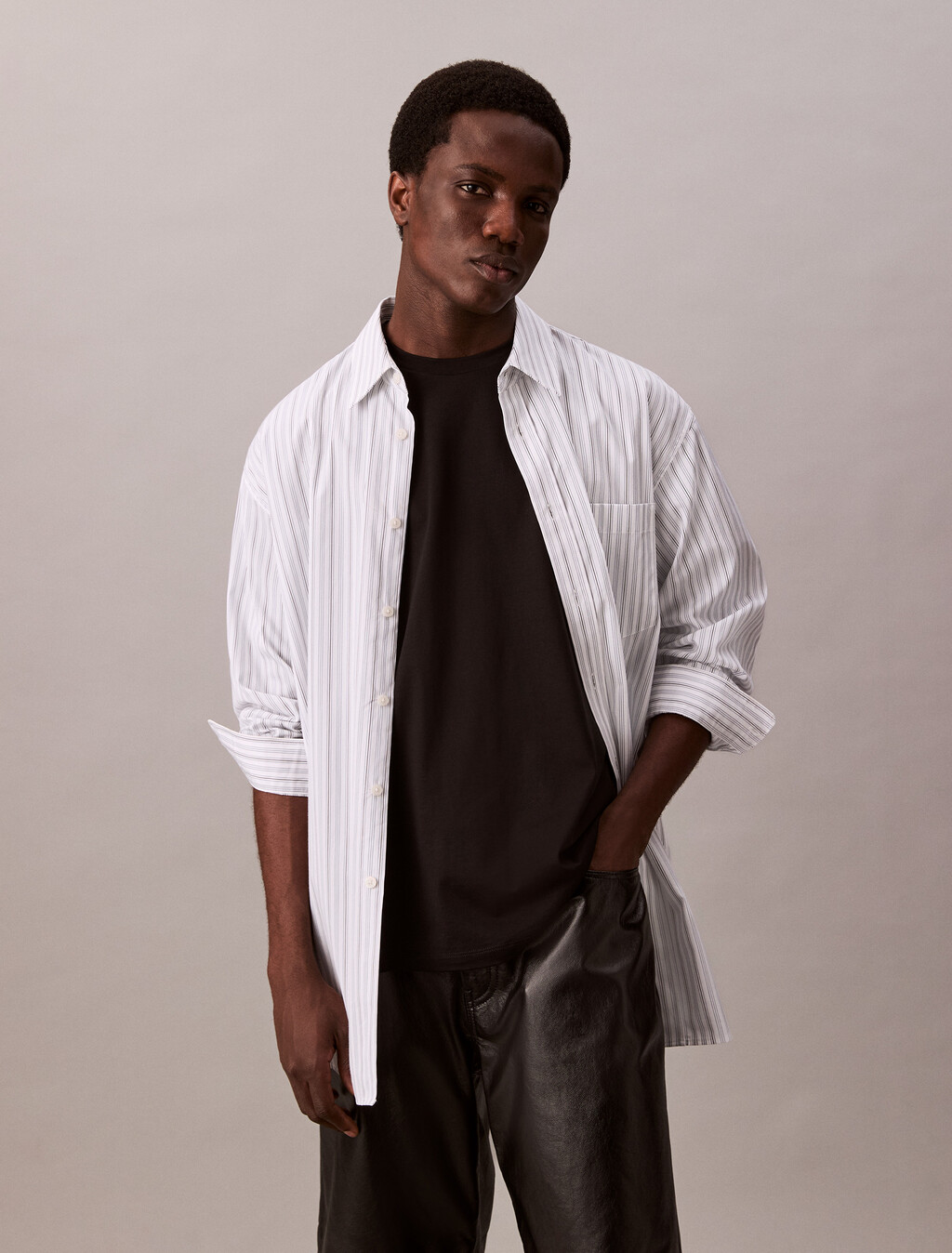 Cotton Silk Relaxed Tee, Black, hi-res
