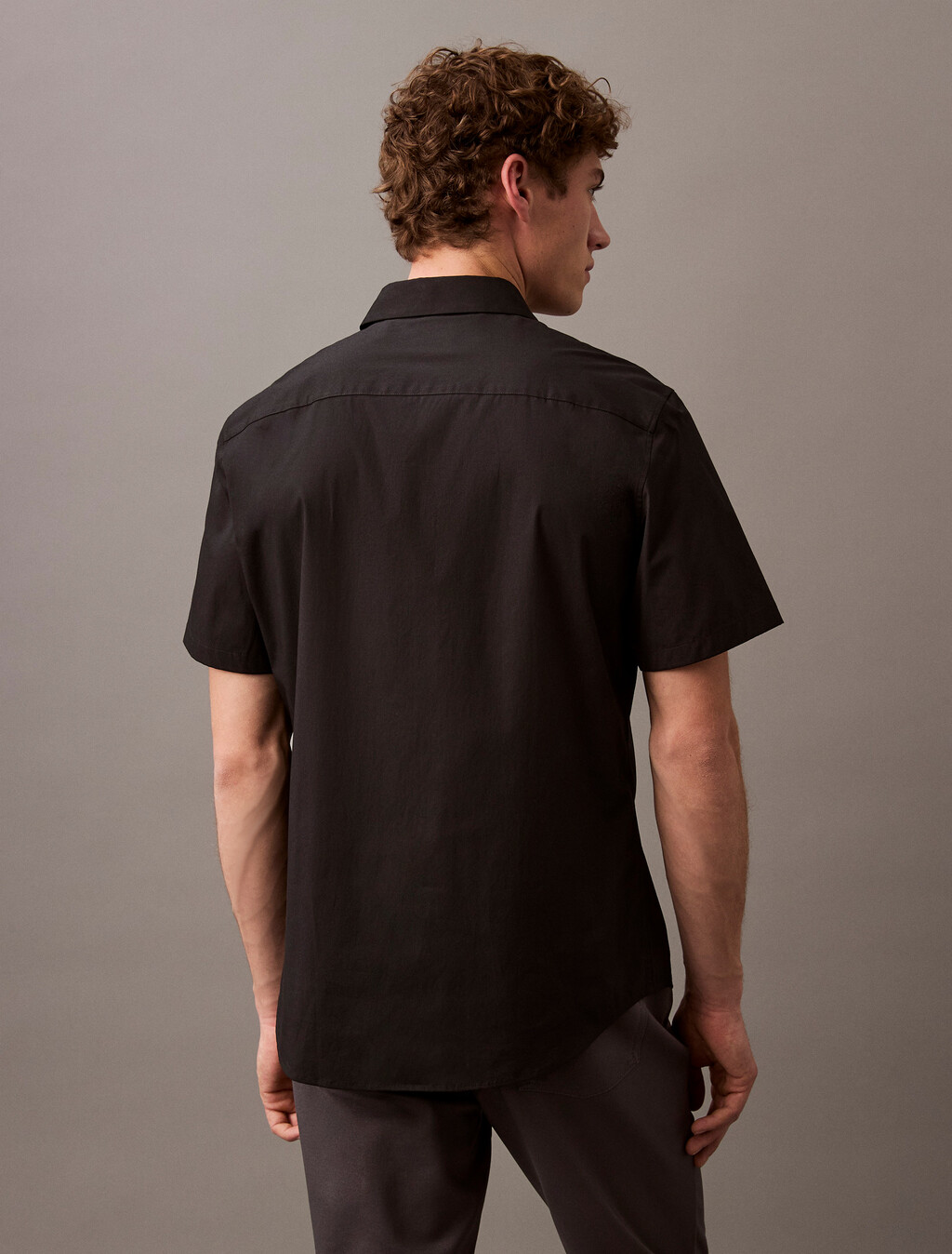 Stretch Cotton Slim Shirt, Black, hi-res