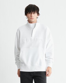 Institutional Oversized Half Zip Sweatshirt, Bright White, hi-res