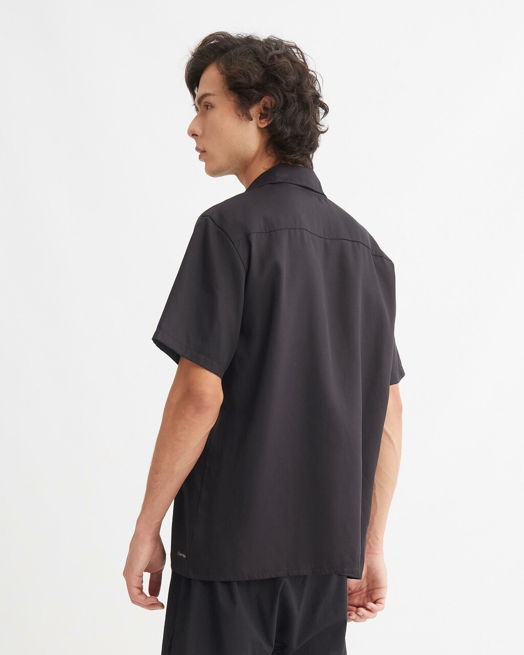 TENCEL LOUNGE BUTTON DOWN SHIRT, BLACK, hi-res