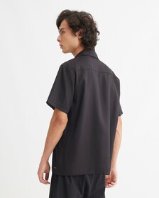 TENCEL LOUNGE BUTTON DOWN SHIRT, BLACK, hi-res