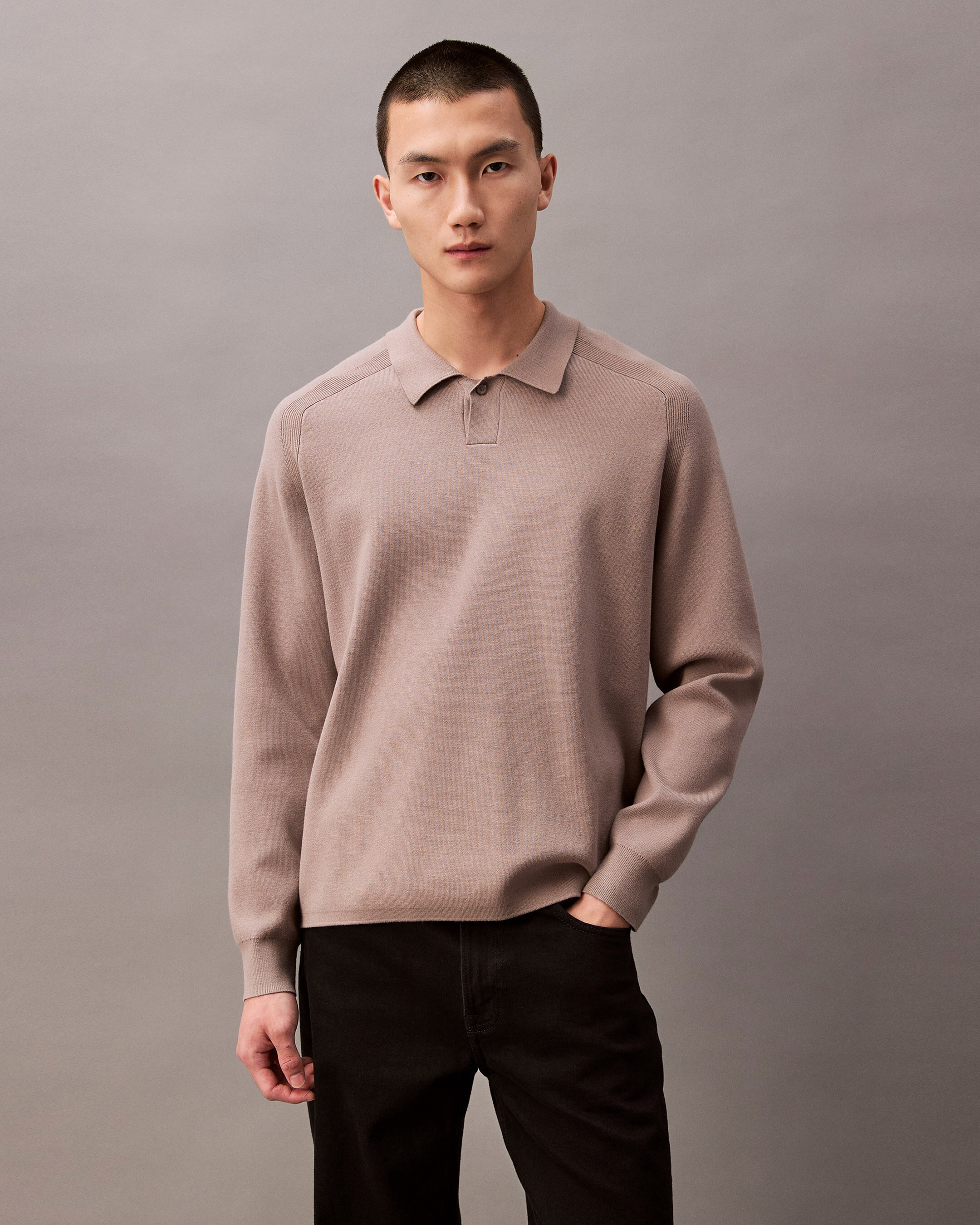 Tech Knit Sweater Polo Shirt grey Calvin Klein Singapore